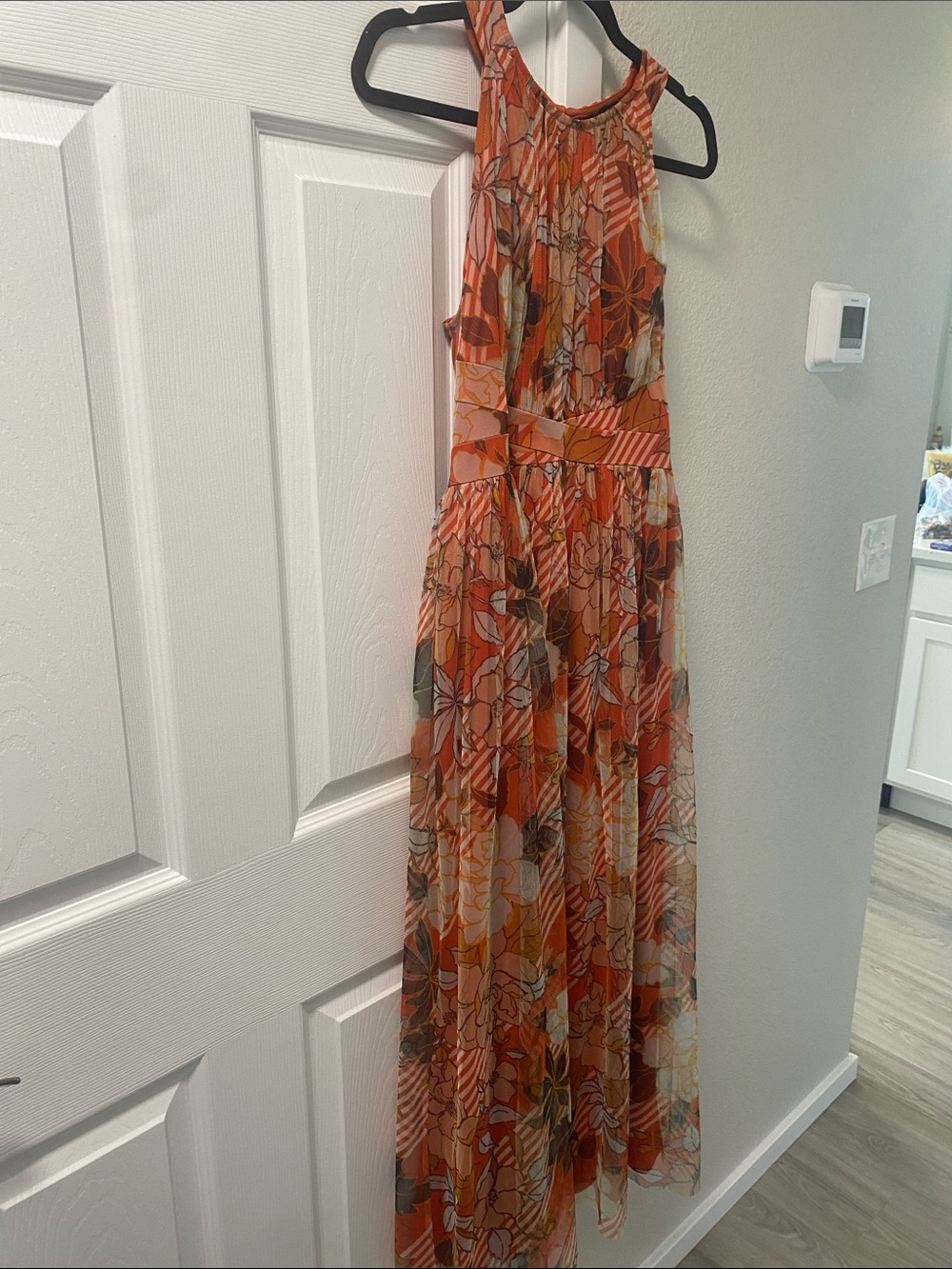 Candalite Petite FLORAL Halter Maxi Dress in Rust Orange, Yellow & Brown Sz LP - Picture 14 of 15